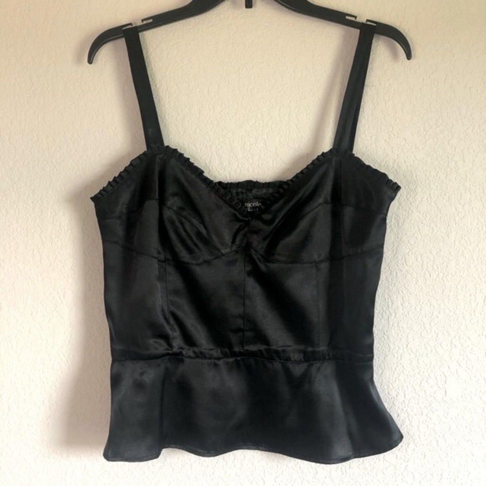 Nicole Miller Slip Top Satin Peplum Black